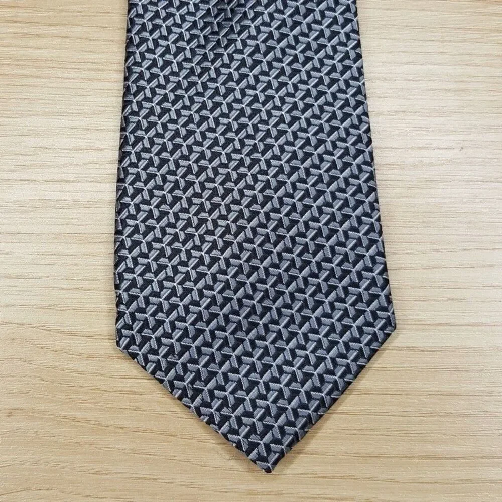 PERRY ELLIS Mens Neck Tie Black Gray 3D Cube Tessellated Pointed